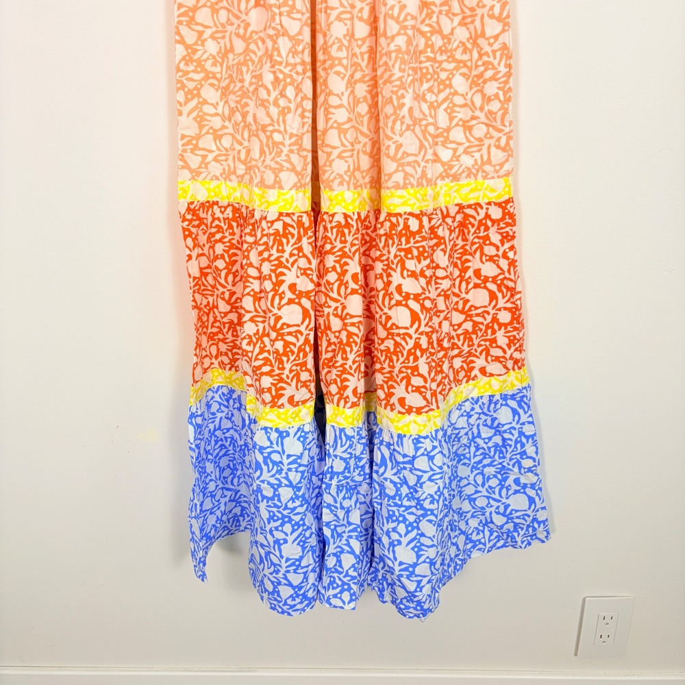 Oliphant 3042V V Neck Puff Sleeve Maxi Dress Canary Colorblock Floral Tiered S - Picture 8 of 9